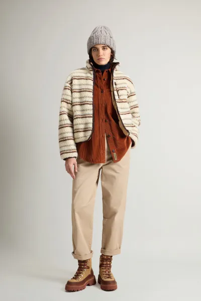 Mikina Woolrich Curly Sherpa Sweatshirt Milky Cream Stripe