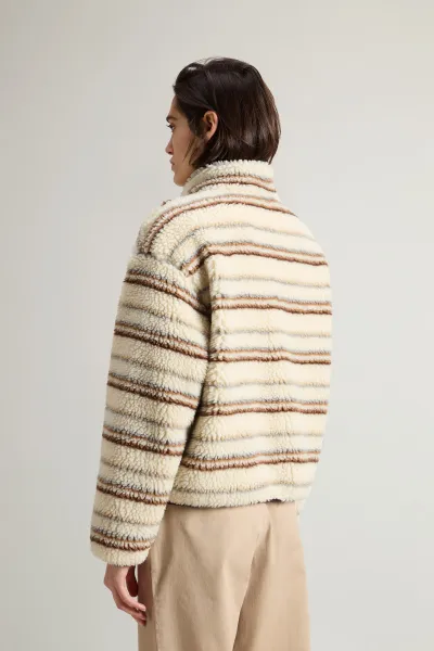 Mikina Woolrich Curly Sherpa Sweatshirt Milky Cream Stripe