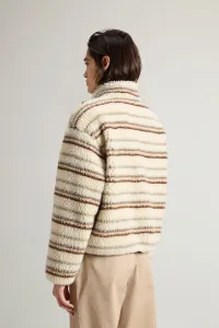 Mikina Woolrich Curly Sherpa Sweatshirt Milky Cream Stripe