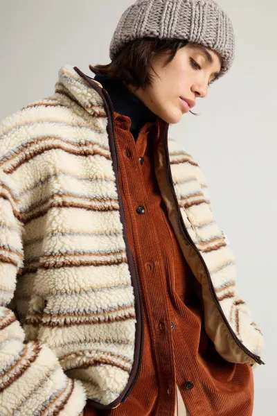 Mikina Woolrich Curly Sherpa Sweatshirt Milky Cream Stripe