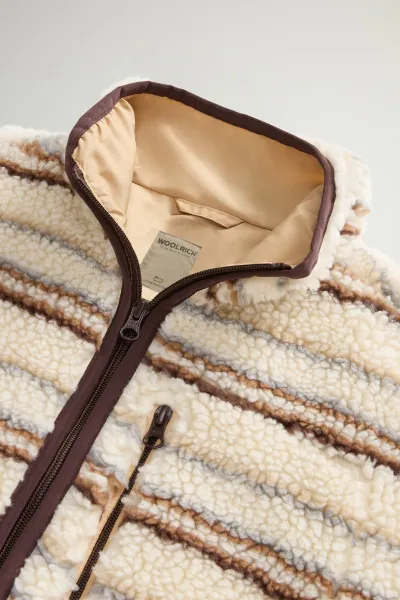 Mikina Woolrich Curly Sherpa Sweatshirt Milky Cream Stripe