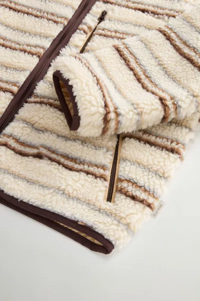 Mikina Woolrich Curly Sherpa Sweatshirt Milky Cream Stripe