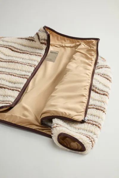Mikina Woolrich Curly Sherpa Sweatshirt Milky Cream Stripe