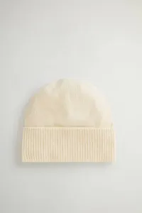 Čapica Woolrich Cashmere Ribbed Beanie Milky Cream