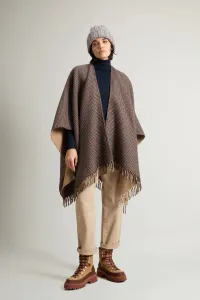 Pončo Woolrich Plaid Logo Cape Beige Pied De Poule
