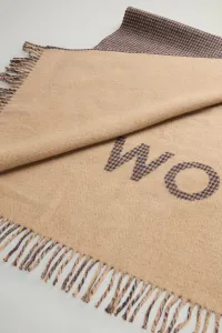 Pončo Woolrich Plaid Logo Cape Beige Pied De Poule