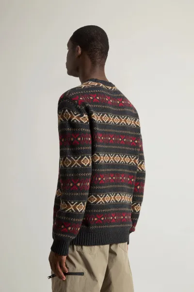 Sveter Woolrich Merinos Fairisle Crewneck Charcoal Rust