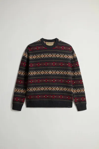 Sveter Woolrich Merinos Fairisle Crewneck Charcoal Rust
