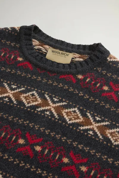 Sveter Woolrich Merinos Fairisle Crewneck Charcoal Rust