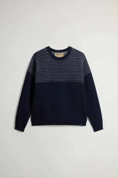 Sveter Woolrich Birdeye Crewneck Melton Blue Half Birdeye