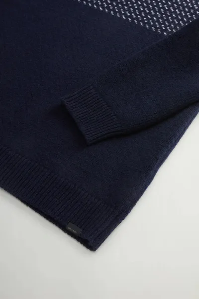 Sveter Woolrich Birdeye Crewneck Melton Blue Half Birdeye
