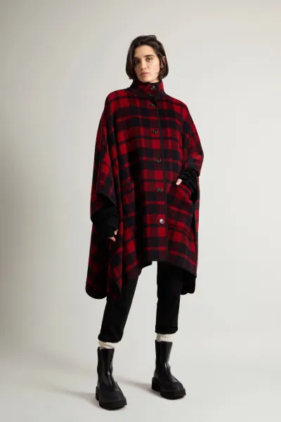 Pončo Woolrich Blanket Cape Red Check