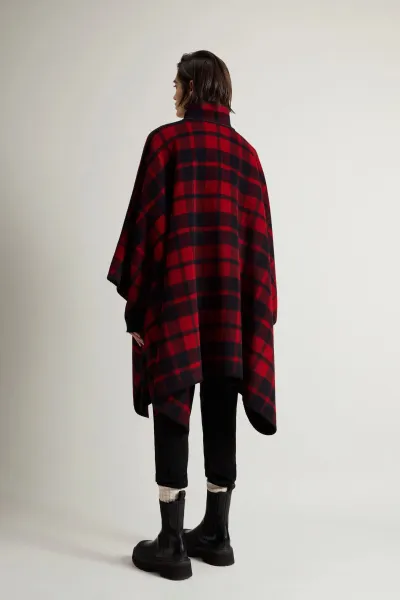 Pončo Woolrich Blanket Cape Red Check