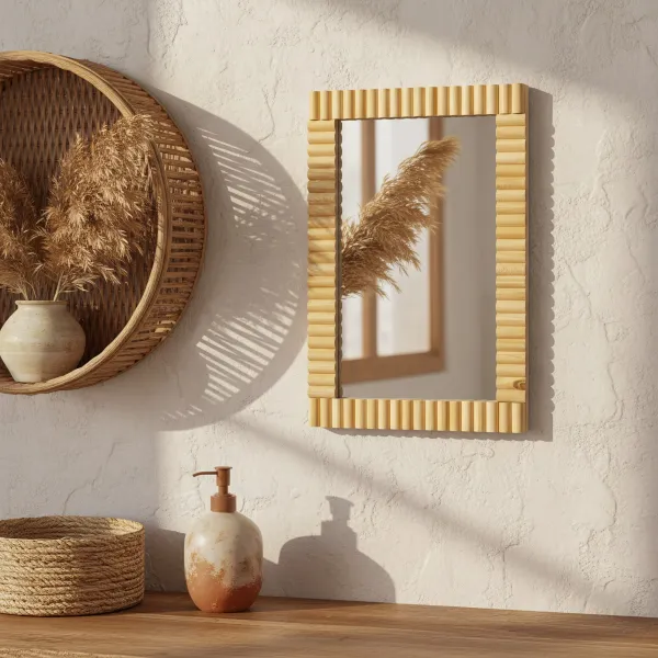 Tutumi Nástenné drevené zrkadlo BOHO 55x35 cm prírodné