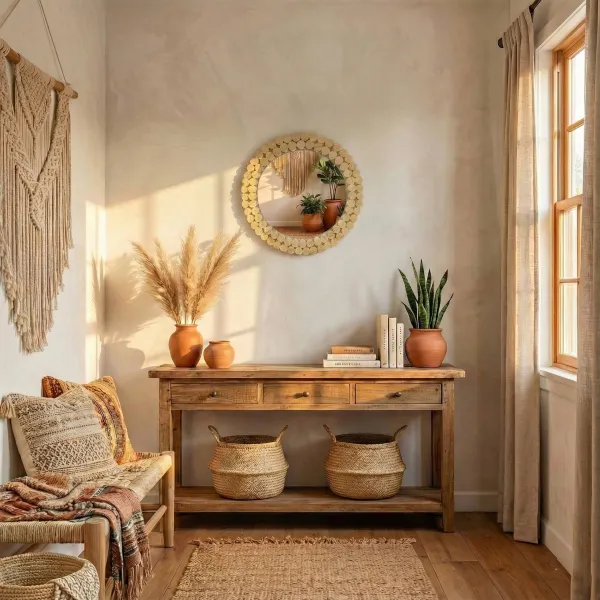 Tutumi Okrúhle nástenné zrkadlo BOHO 36 cm prírodné