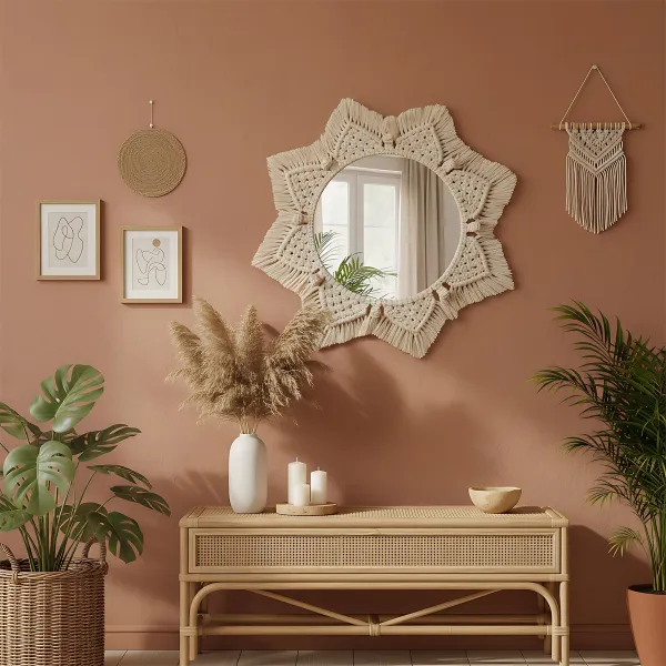 Tutumi Okrúhle nástenné zrkadlo BOHO 55 cm béžové