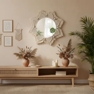 Tutumi Okrúhle nástenné zrkadlo BOHO 55 cm béžové