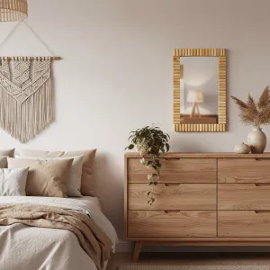 Tutumi Nástenné drevené zrkadlo BOHO 55x35 cm prírodné