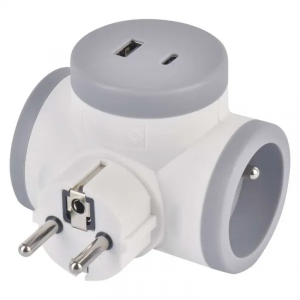 EMOS Rozbočovací zásuvka se 2 USB porty Declan bílá/šedá