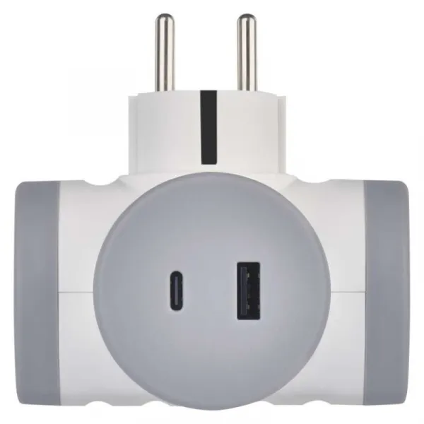 EMOS Rozbočovací zásuvka se 2 USB porty Declan bílá/šedá
