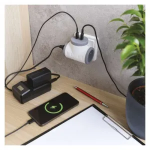 EMOS Rozbočovací zásuvka se 2 USB porty Declan bílá/šedá