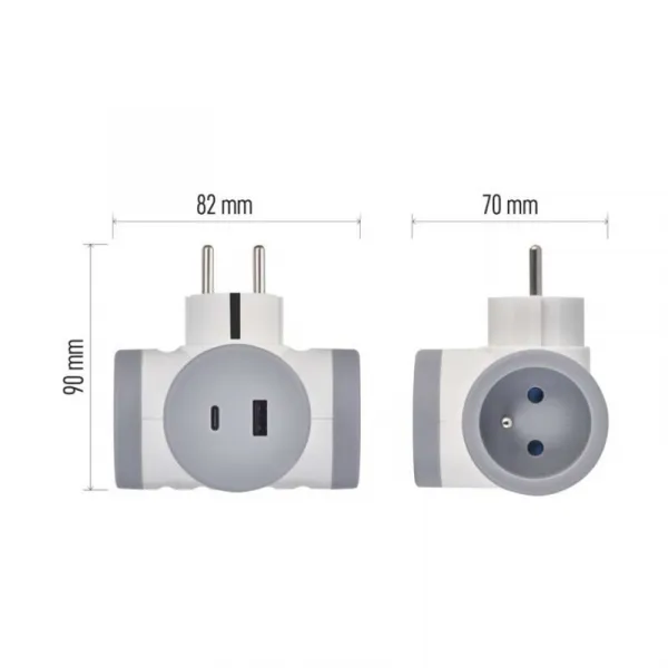EMOS Rozbočovací zásuvka se 2 USB porty Declan bílá/šedá