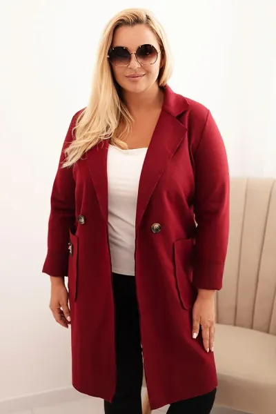 Legínovo Elegantný dámsky kabát Plus Size s golierom a veľkými vreckami béžový Farba: Čokoláda, Veľkosť: UNI