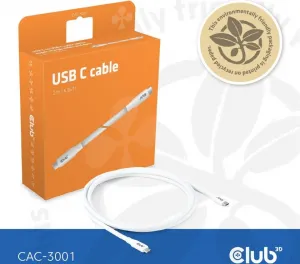 Club 3D Club3D Kabel USB-C 4.0, 20Gbps, 4K60Hz, PD 240W, 2m, bílá