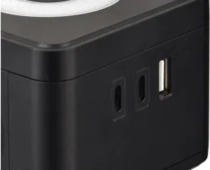 Viking síťový adaptér Y23L, 2x 230 V, 1x USB-A, 2x USB-C, dotykové světlo, černá