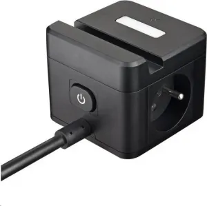 Viking síťový adaptér YC23H, 2x 230 V, 1x USB-A, 2x USB-C, dotykové světlo, funkce stojánku, černá