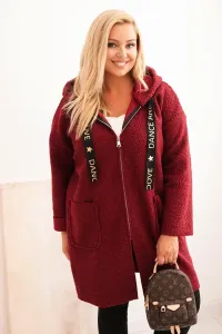 Legínovo Dámsky kabát Plus Size z umelého barana s kapucňou a vreckami v ťavej farbe Farba: Modrá, Veľkosť: UNI