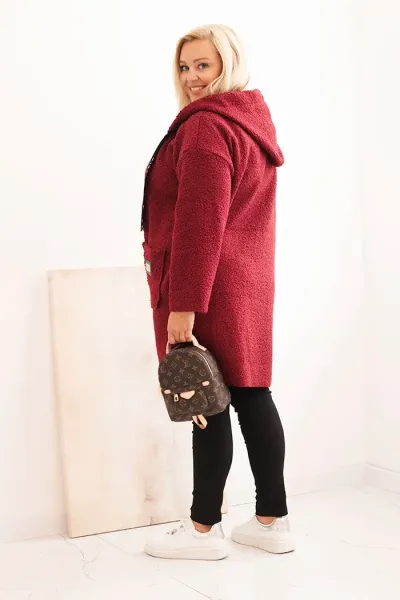 Legínovo Dámsky kabát Plus Size z umelého barana s kapucňou a vreckami v ťavej farbe Farba: Modrá, Veľkosť: UNI