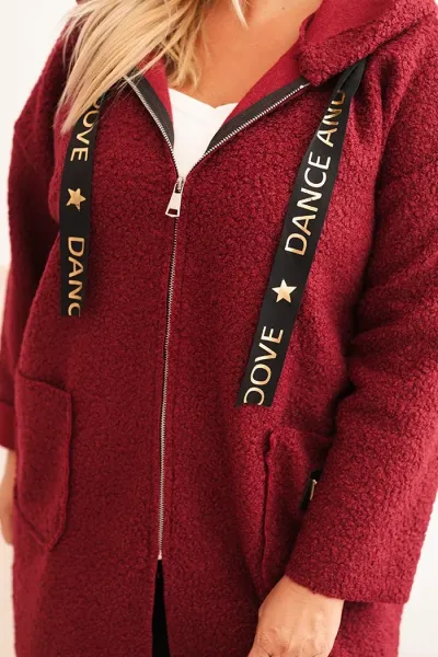 Legínovo Dámsky kabát Plus Size z umelého barana s kapucňou a vreckami v ťavej farbe Farba: Modrá, Veľkosť: UNI
