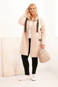 Legínovo Dámsky kabát Plus Size z umelého barana s kapucňou a vreckami v ťavej farbe Farba: Modrá, Veľkosť: UNI