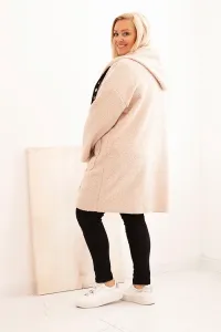 Legínovo Dámsky kabát Plus Size z umelého barana s kapucňou a vreckami v ťavej farbe Farba: Modrá, Veľkosť: UNI