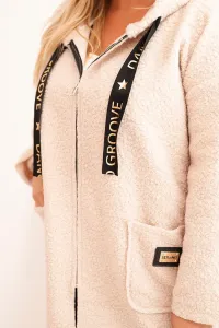 Legínovo Dámsky kabát Plus Size z umelého barana s kapucňou a vreckami v ťavej farbe Farba: Modrá, Veľkosť: UNI