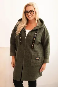 Legínovo Dámsky kabát Plus Size z umelého barana s kapucňou a vreckami v ťavej farbe Farba: Modrá, Veľkosť: UNI