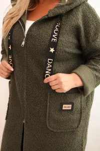 Legínovo Dámsky kabát Plus Size z umelého barana s kapucňou a vreckami v ťavej farbe Farba: Modrá, Veľkosť: UNI