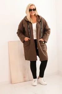 Legínovo Dámsky kabát Plus Size z umelého barana s kapucňou a vreckami v ťavej farbe Farba: Modrá, Veľkosť: UNI