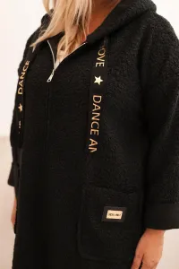 Legínovo Dámsky kabát Plus Size z umelého barana s kapucňou a vreckami v ťavej farbe Farba: Modrá, Veľkosť: UNI