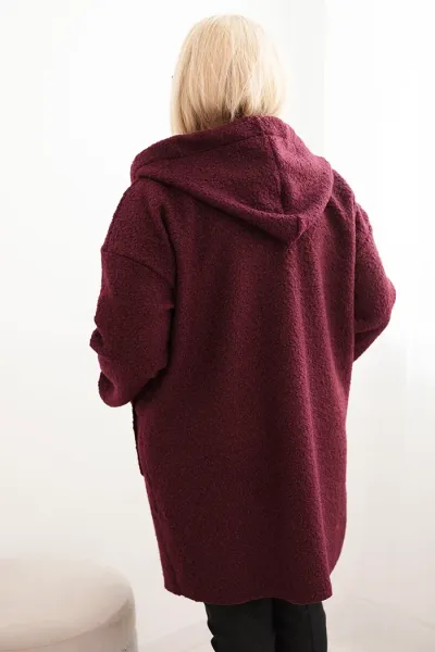 Legínovo Dámsky kabát Plus Size z umelého barana s kapucňou a vreckami v ťavej farbe Farba: Modrá, Veľkosť: UNI