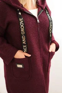 Legínovo Dámsky kabát Plus Size z umelého barana s kapucňou a vreckami v ťavej farbe Farba: Modrá, Veľkosť: UNI