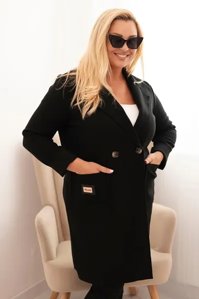 Legínovo Elegantný dámsky kabát Plus Size s golierom a veľkými vreckami béžový Farba: Čokoláda, Veľkosť: UNI