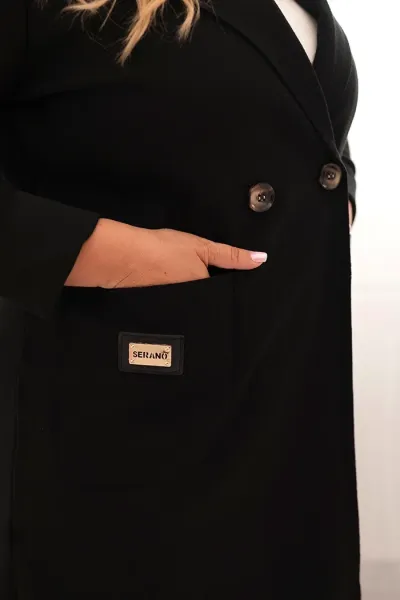 Legínovo Elegantný dámsky kabát Plus Size s golierom a veľkými vreckami béžový Farba: Čokoláda, Veľkosť: UNI