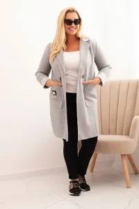Legínovo Elegantný dámsky kabát Plus Size s golierom a veľkými vreckami béžový Farba: Čokoláda, Veľkosť: UNI