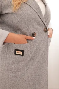 Legínovo Elegantný dámsky kabát Plus Size s golierom a veľkými vreckami béžový Farba: Čokoláda, Veľkosť: UNI