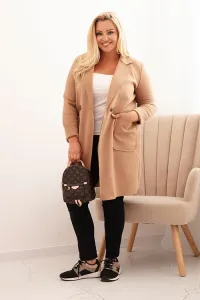 Legínovo Elegantný dámsky kabát Plus Size s golierom a veľkými vreckami béžový Farba: Čokoláda, Veľkosť: UNI