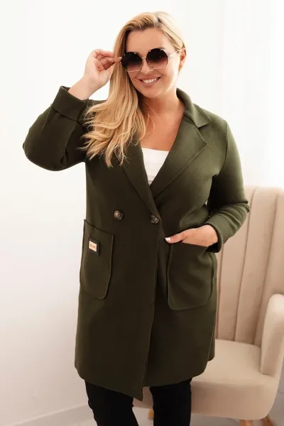 Legínovo Elegantný dámsky kabát Plus Size s golierom a veľkými vreckami béžový Farba: Čokoláda, Veľkosť: UNI