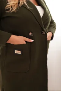 Legínovo Elegantný dámsky kabát Plus Size s golierom a veľkými vreckami béžový Farba: Čokoláda, Veľkosť: UNI