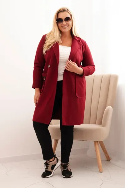 Legínovo Elegantný dámsky kabát Plus Size s golierom a veľkými vreckami béžový Farba: Čokoláda, Veľkosť: UNI